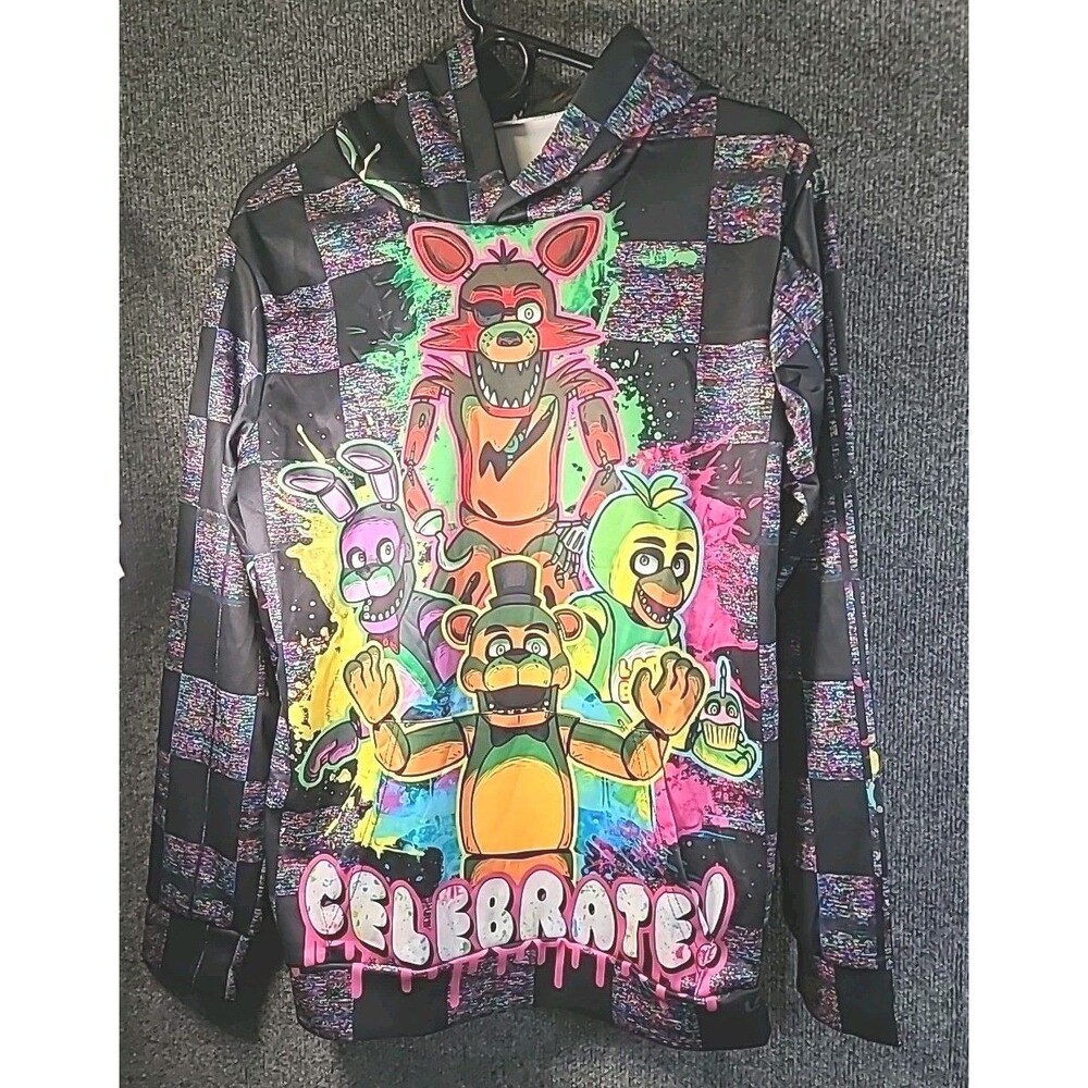 Five Nights At Freddys Game Over Mens Black Graphic Logo Hoodie Pullover AOP - Picture 1 of 9